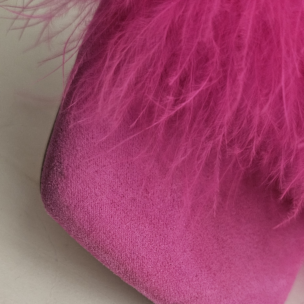 Liliana bright pink maribou feather 4" high square toe mules, size 10 - Picture 13 of 15